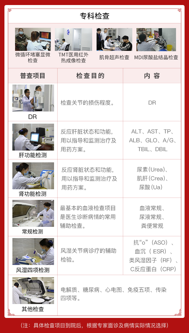 所有专科准确检查项目