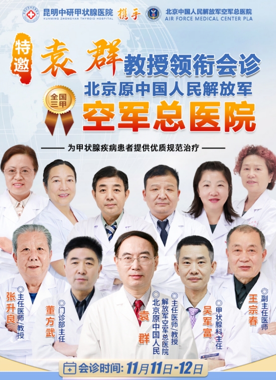 会诊预告！北京甲状腺大咖【袁群】教授于11月11日-12日会诊昆明中研甲状腺医院