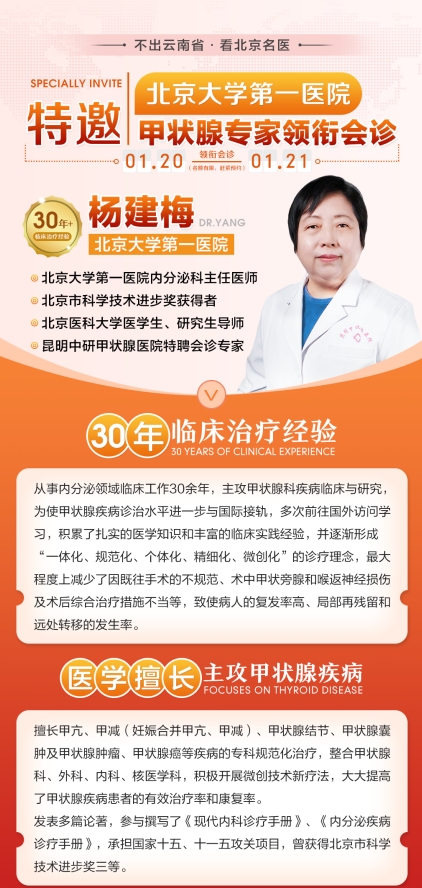 名医出诊！北京甲状腺医生杨建梅教授来滇会诊，会诊号0元开抢！
