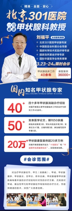 3月23日-24日北京301医院甲状腺医生刘福平教授来云南联合会诊，赶快抢号！