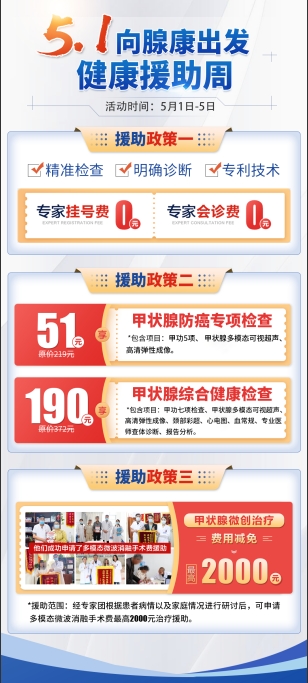 劳动节51元甲状腺专项检查名额开始发放，请抓紧时间预约！