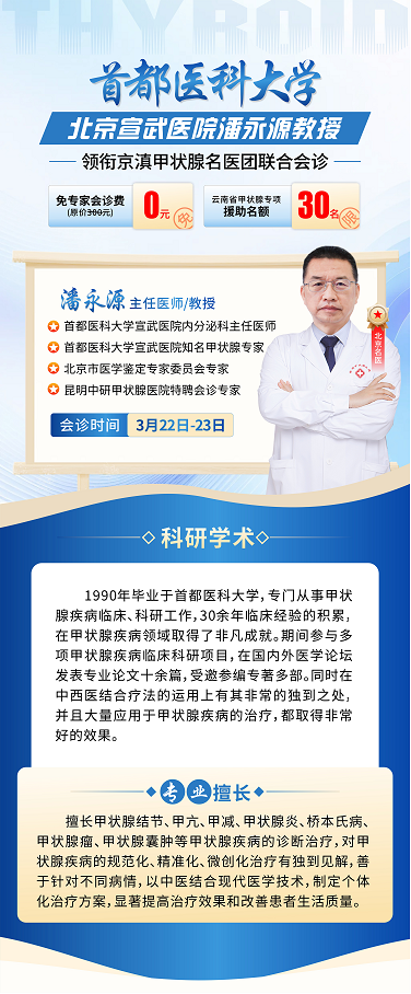 【会诊通知】本周末京滇甲状腺名医团·北京宣武医院潘永源教授领衔联合会诊