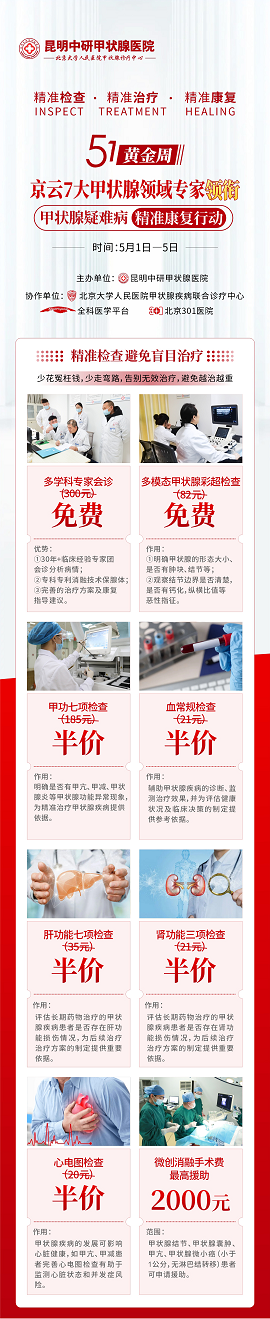 【重要通知】劳动节北京301医院教授来昆明会诊，甲状腺彩超0元检查名额开始发放！